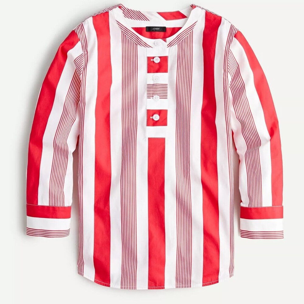 J. Crew Poplin Button Front Poplin Cotton Tunic Top | Medium